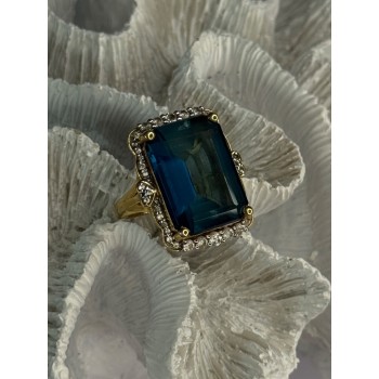 925 Sterling Silver Gold Plated Sapphire & Beryl Ring Size 9