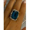 925 Sterling Silver Gold Plated Sapphire & Beryl Ring Size 9