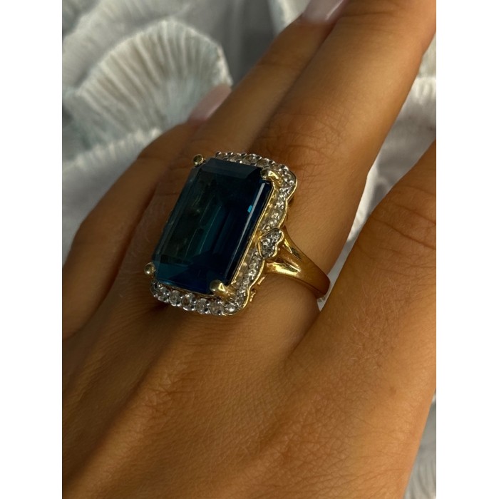 925 Sterling Silver Gold Plated Sapphire & Beryl Ring Size 9
