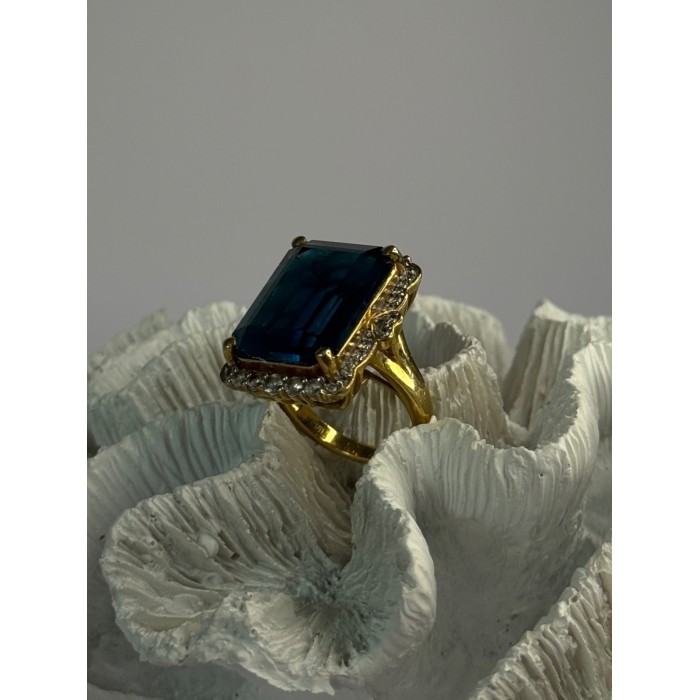 925 Sterling Silver Gold Plated Sapphire & Beryl Ring Size 9