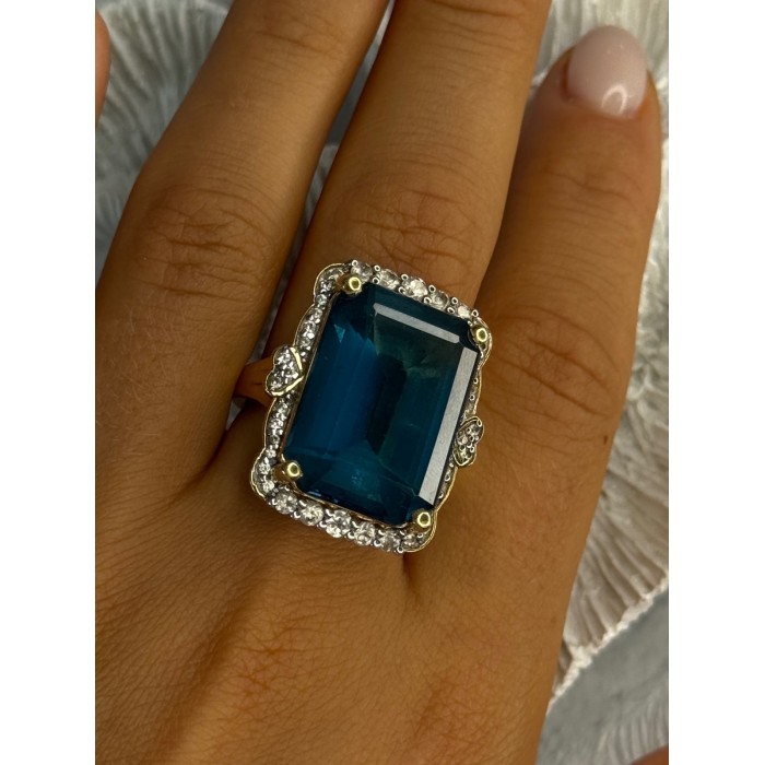 925 Sterling Silver Gold Plated Sapphire & Beryl Ring Size 9
