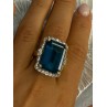 925 Sterling Silver Gold Plated Sapphire & Beryl Ring Size 9