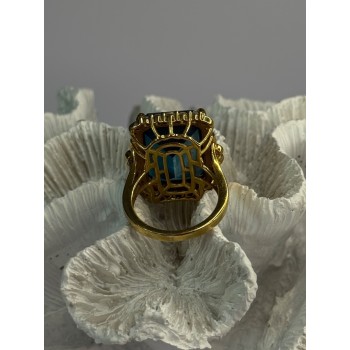 925 Sterling Silver Gold Plated Sapphire & Beryl Ring Size 9