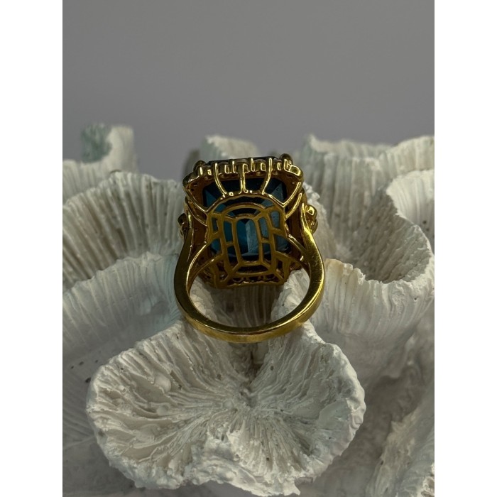 925 Sterling Silver Gold Plated Sapphire & Beryl Ring Size 9