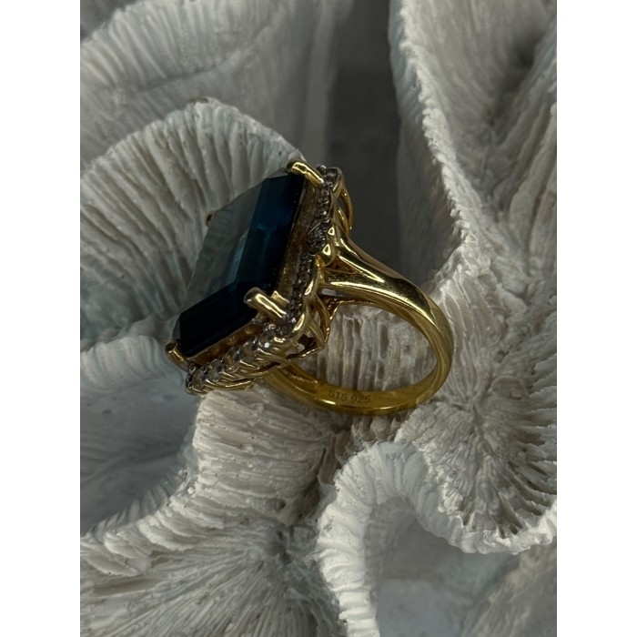 925 Sterling Silver Gold Plated Sapphire & Beryl Ring Size 9