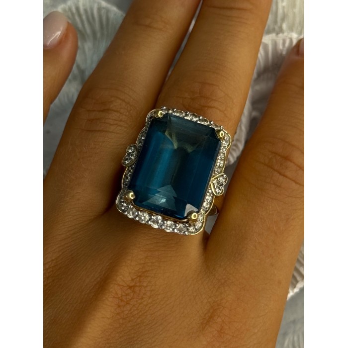 925 Sterling Silver Gold Plated Sapphire & Beryl Ring Size 9