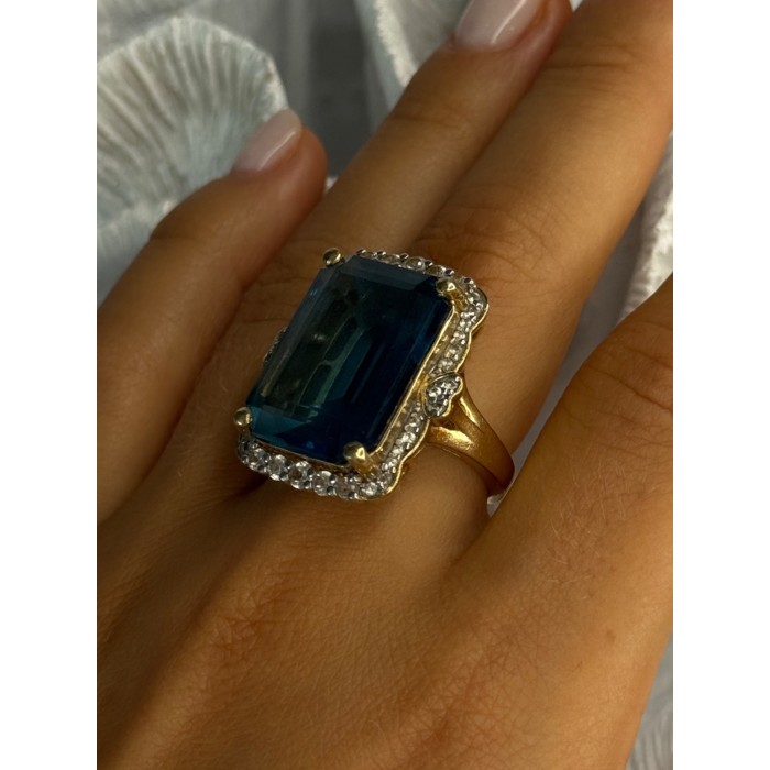 925 Sterling Silver Gold Plated Sapphire & Beryl Ring Size 9