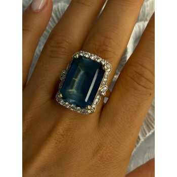 925 Sterling Silver Gold Plated Sapphire & Beryl Ring Size 9