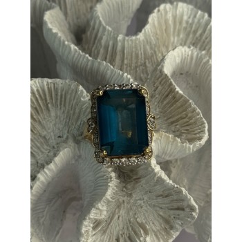 925 Sterling Silver Gold Plated Sapphire & Beryl Ring Size 9