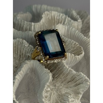925 Sterling Silver Gold Plated Sapphire & Beryl Ring Size 9