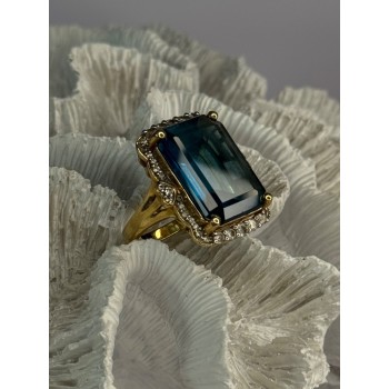 925 Sterling Silver Gold Plated Sapphire & Beryl Ring Size 9