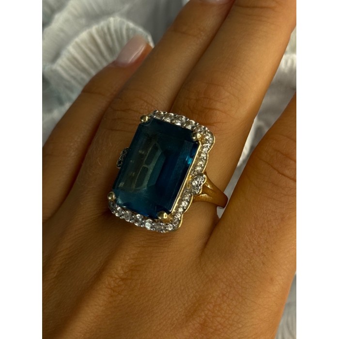 925 Sterling Silver Gold Plated Sapphire & Beryl Ring Size 9