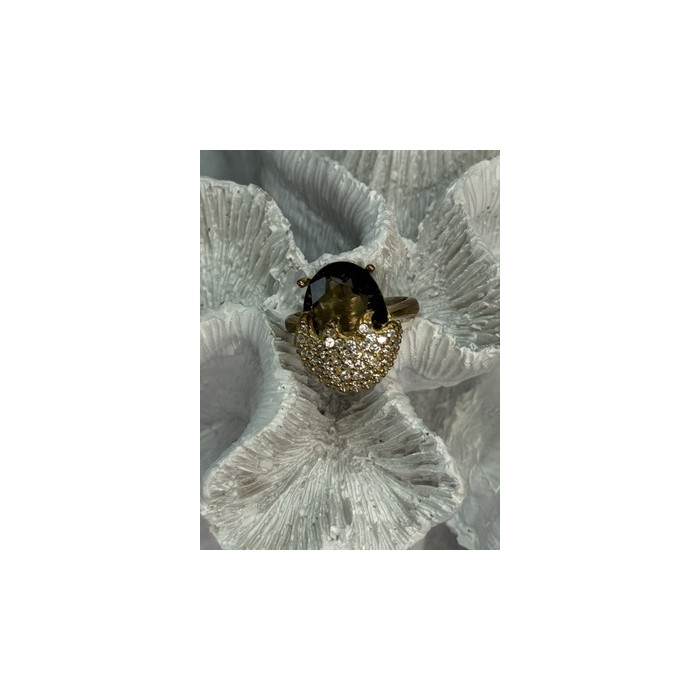 925 Sterling Silver Alpanite & CZ Ring Size 8.5 Length 0.78 Inch