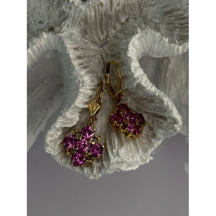 925 Sterling Silver Gold Plated Pink Topaz Earrings Length 1.1 Inch