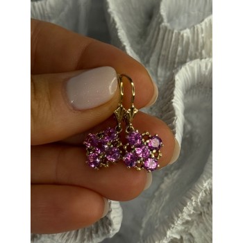 925 Sterling Silver Gold Plated Pink Topaz Earrings Length 1.1 Inch