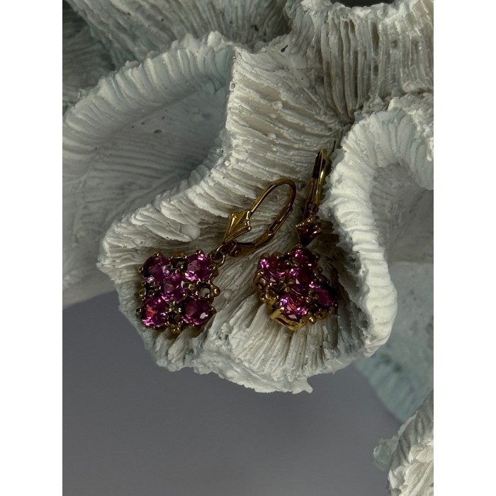 925 Sterling Silver Gold Plated Pink Topaz Earrings Length 1.1 Inch