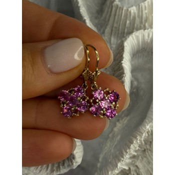 925 Sterling Silver Gold Plated Pink Topaz Earrings Length 1.1 Inch