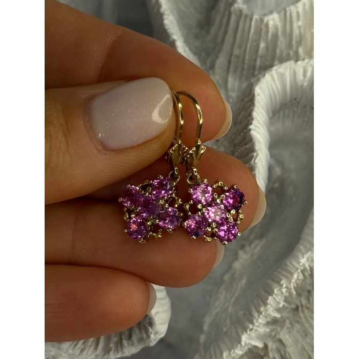 925 Sterling Silver Gold Plated Pink Topaz Earrings Length 1.1 Inch