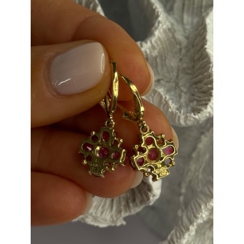 925 Sterling Silver Gold Plated Pink Topaz Earrings Length 1.1 Inch