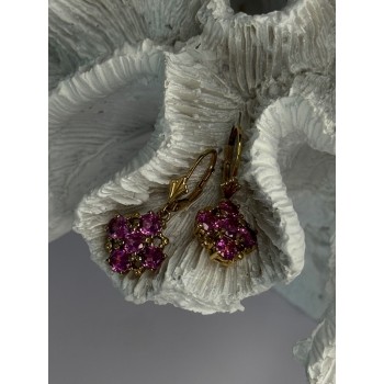 925 Sterling Silver Gold Plated Pink Topaz Earrings Length 1.1 Inch