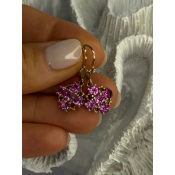 925 Sterling Silver Gold Plated Pink Topaz Earrings Length 1.1 Inch