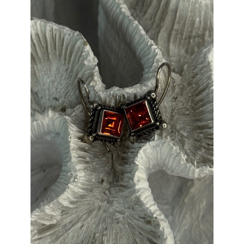 Vintage 925 Sterling Silver Orange Tourmaline Earrings Length 0.90 Inch