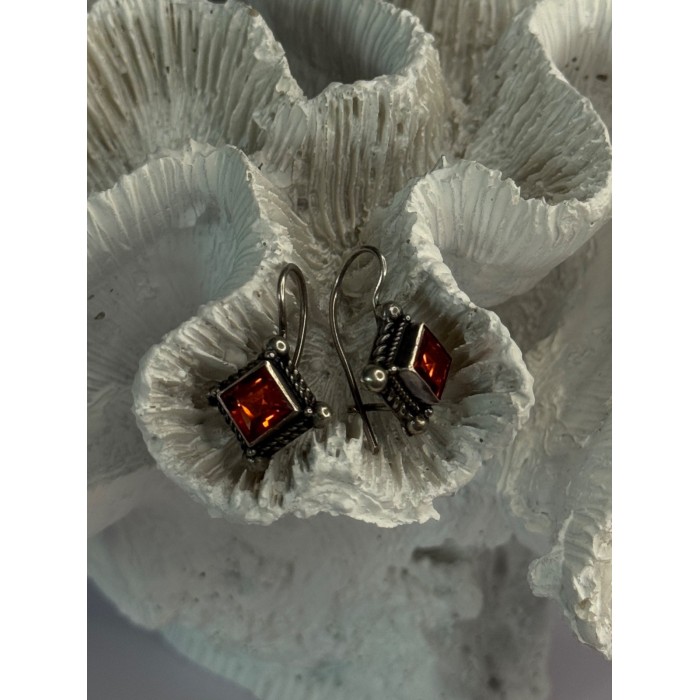Vintage 925 Sterling Silver Orange Tourmaline Earrings Length 0.90 Inch
