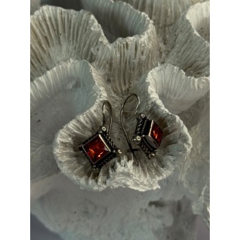 Vintage 925 Sterling Silver Orange Tourmaline Earrings Length 0.90 Inch