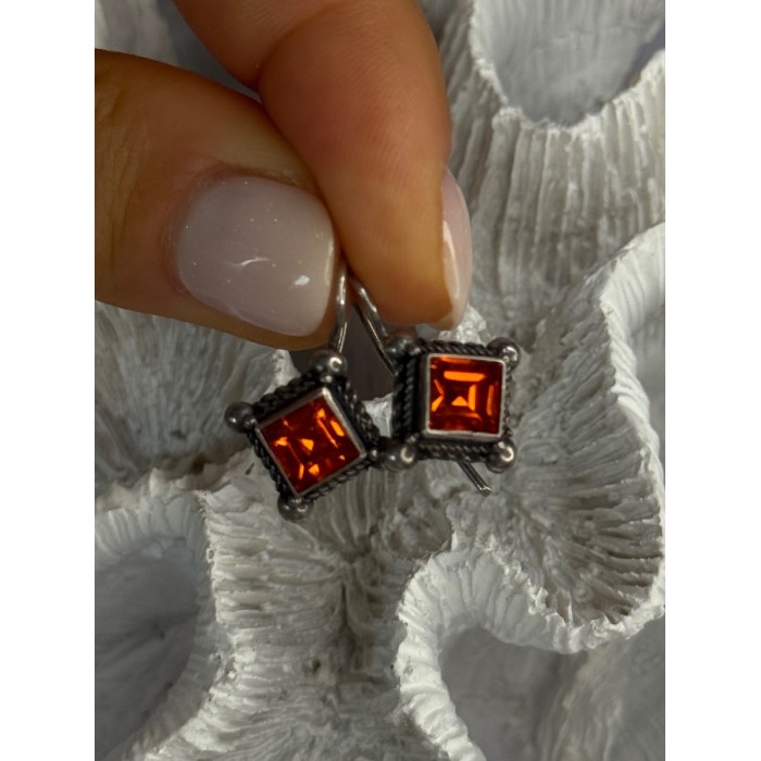 Vintage 925 Sterling Silver Orange Tourmaline Earrings Length 0.90 Inch