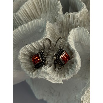 Vintage 925 Sterling Silver Orange Tourmaline Earrings Length 0.90 Inch