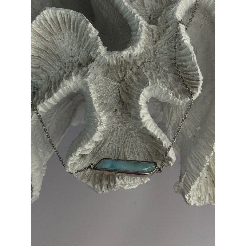 925 Sterling Silver Blue Larimar Necklace Length 18/16 Inch