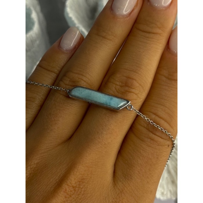 925 Sterling Silver Blue Larimar Necklace Length 18/16 Inch