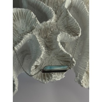 925 Sterling Silver Blue Larimar Necklace Length 18/16 Inch