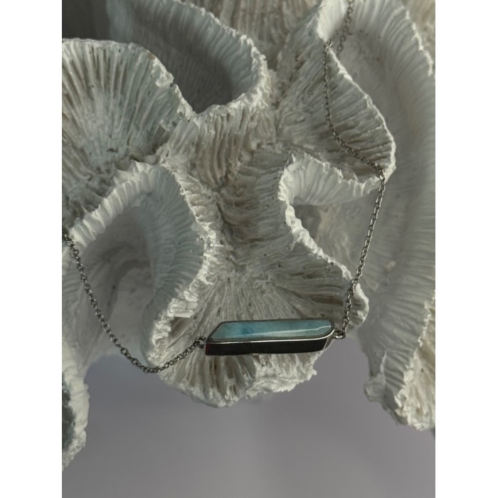 925 Sterling Silver Blue Larimar Necklace Length 18/16 Inch