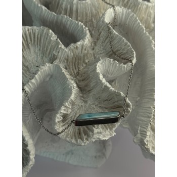 925 Sterling Silver Blue Larimar Necklace Length 18/16 Inch