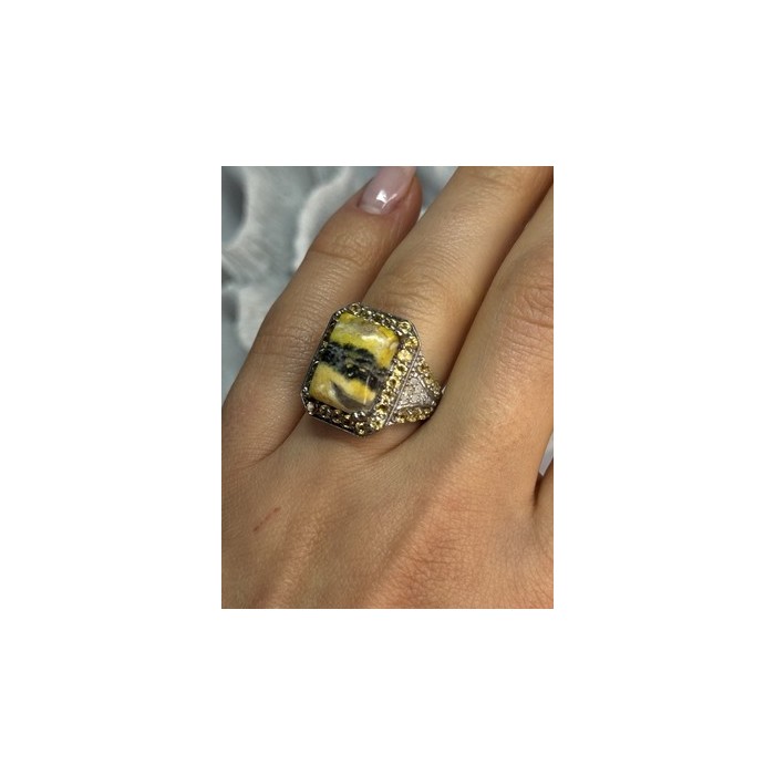925 STERLING SILVER YASHMA CITRINE & BERYL RING SIZE 6