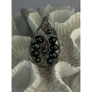 925 STERLING SILVER BLACK PEARLS PENDANT LENGTH 2.1 INCH