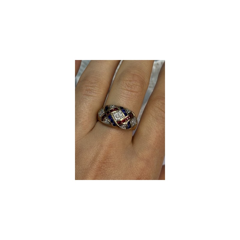 925 STERLING SILVER GOLD PLATED RUBY & SAPPHIRE RING SIZE 9