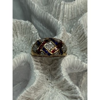 925 STERLING SILVER GOLD PLATED RUBY & SAPPHIRE RING SIZE 9