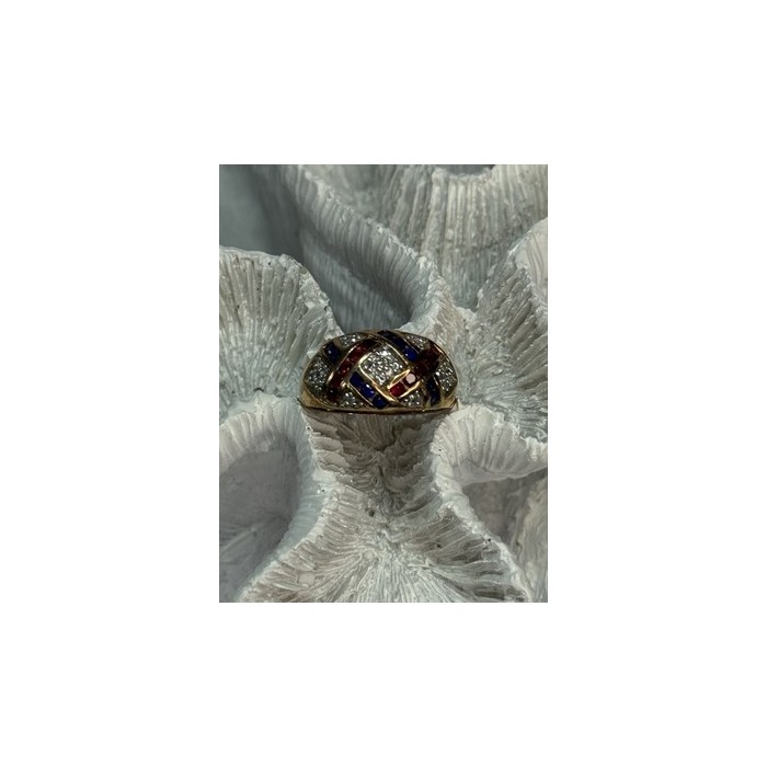 925 STERLING SILVER GOLD PLATED RUBY & SAPPHIRE RING SIZE 9