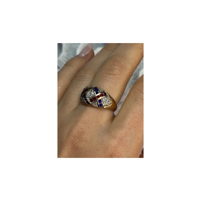 925 STERLING SILVER GOLD PLATED RUBY & SAPPHIRE RING SIZE 9