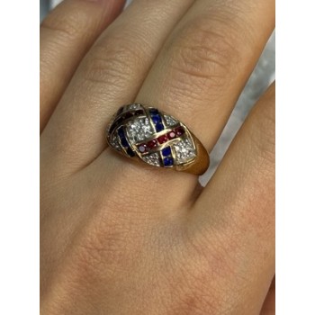 925 STERLING SILVER GOLD PLATED RUBY & SAPPHIRE RING SIZE 9