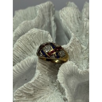 925 STERLING SILVER GOLD PLATED RUBY & SAPPHIRE RING SIZE 9