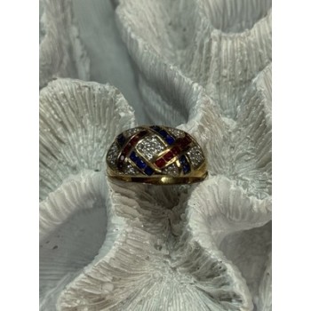 925 STERLING SILVER GOLD PLATED RUBY & SAPPHIRE RING SIZE 9
