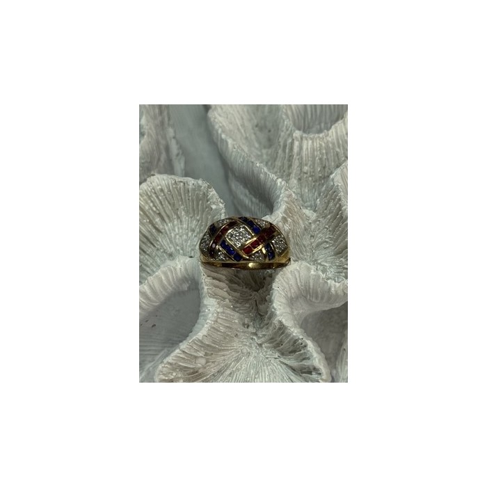 925 STERLING SILVER GOLD PLATED RUBY & SAPPHIRE RING SIZE 9