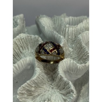 925 STERLING SILVER GOLD PLATED RUBY & SAPPHIRE RING SIZE 9