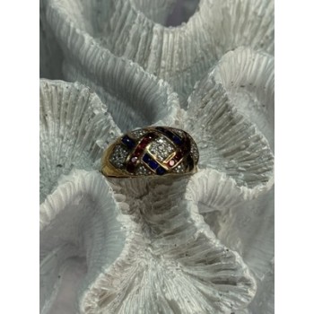 925 STERLING SILVER GOLD PLATED RUBY & SAPPHIRE RING SIZE 9