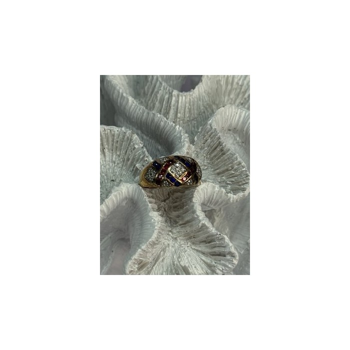 925 STERLING SILVER GOLD PLATED RUBY & SAPPHIRE RING SIZE 9