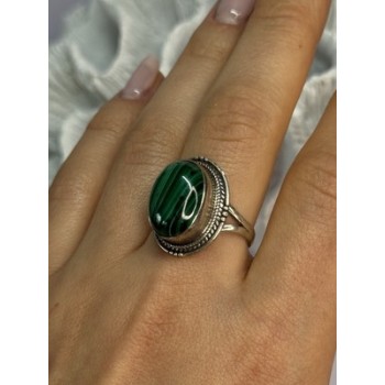 VINTAGE 925 STERLING SILVER MALACHITE RING SIZE 9
