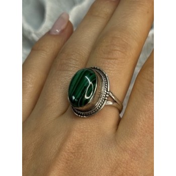 VINTAGE 925 STERLING SILVER MALACHITE RING SIZE 9